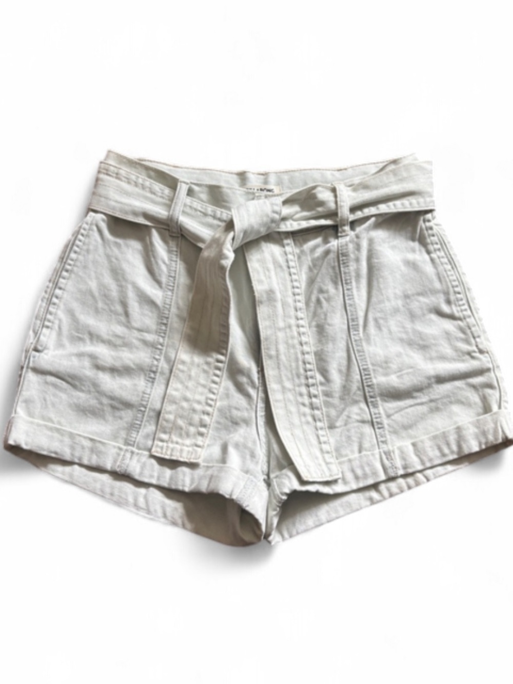 Billabong Light Wash High-Waist Denim Belted Shorts Tie Waist Cuffed Sz 28 Jorts